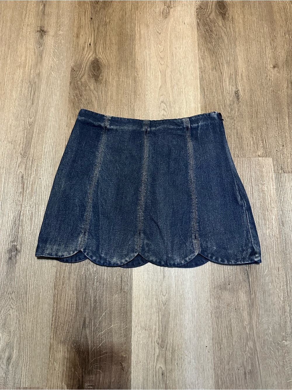 Altar'd State Dark Blue Denim Scalloped Hem Mini Skirt